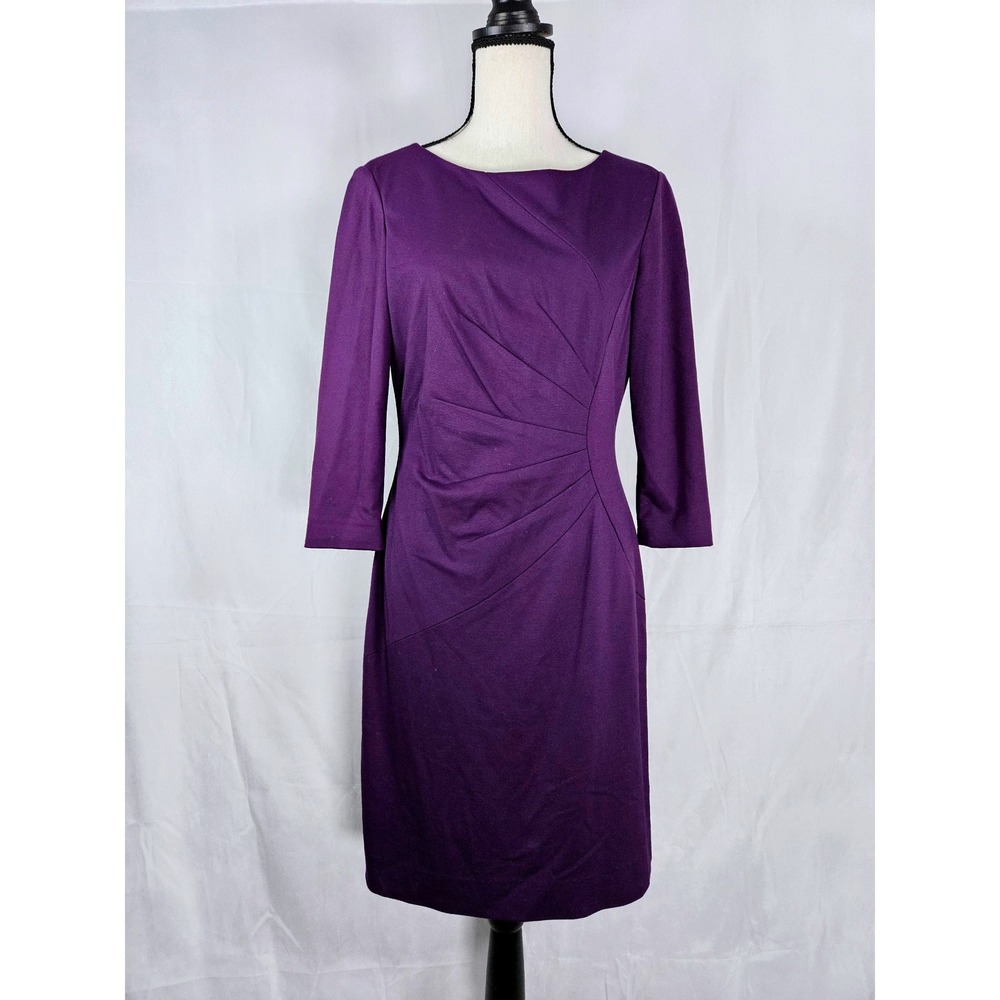 Tahari Arthur S. Levine 8P Purple Ruched 3/4 Sleeve Sheath‎ Dress
